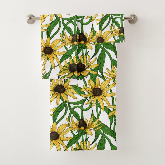 Gelbe Rudbekie auf Weiß Badhandtuch Set (Insitu)