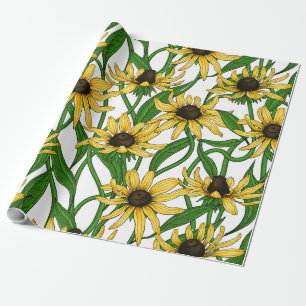 Gelbe Rudbekie auf Weiß Geschenkpapier