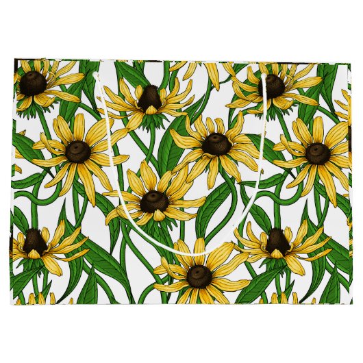 Gelbe Rudbekie auf Weiß Große Geschenktüte (Rückseite)