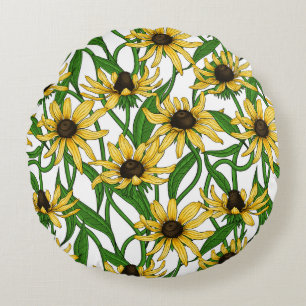 Gelbe Rudbekie auf Weiß Rundes Kissen