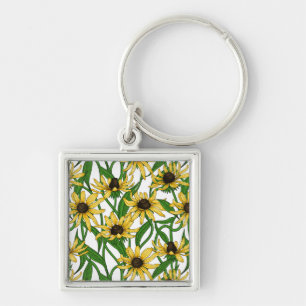 Gelbe Rudbekie auf Weiß Schlüsselanhänger