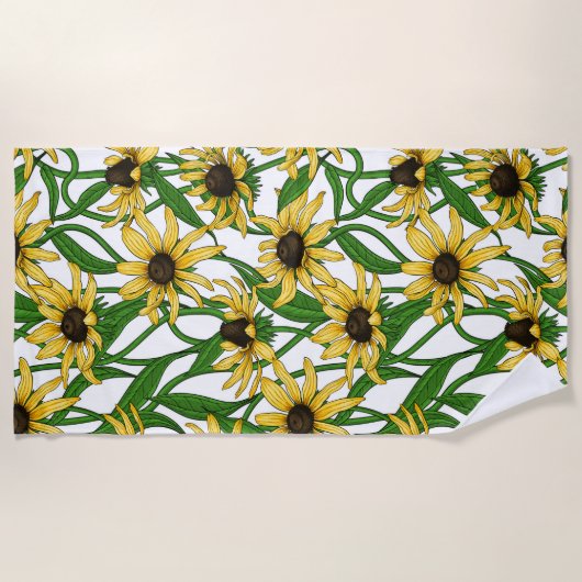 Gelbe Rudbekie auf Weiß Strandtuch (Vorderseite)
