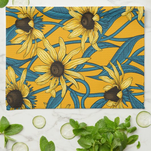 Gelbe Rudbekie Geschirrtuch (Gefaltet)