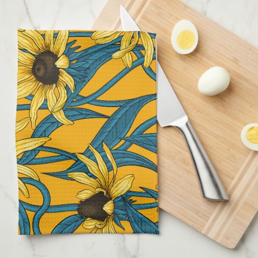 Gelbe Rudbekie Geschirrtuch (Viertel Falte)