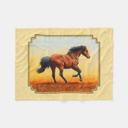 Gelbe Running Bay Horse Fleecedecke (Vorderseite (Horizontal))