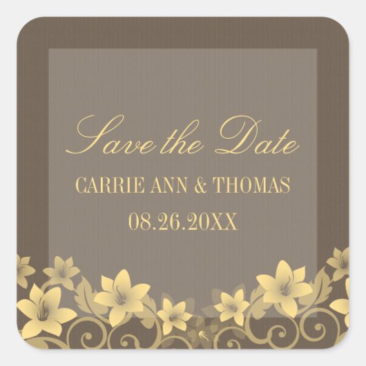 Gelbe, rustikale, bläserne Aufkleber Save the Date (Vorderseite)