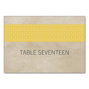 Gelbe rustikale Damaskuskarte Tischnummer