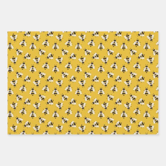 Gelbe Rustikale Hummeln-Punkte und -Streifen Geschenkpapier Set (Vorderseite)
