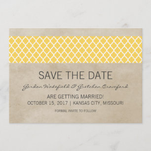 Gelbe Rustikale Quatrefolie Save the Date einladen Einladung