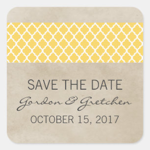 Gelbe rustikale Quatrefolienaufkleber Save the Dat Quadratischer Aufkleber