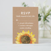 Gelbe rustikale Sonnenblume. Kraft Hochzeit RSVP Karte (Stehend Vorderseite)