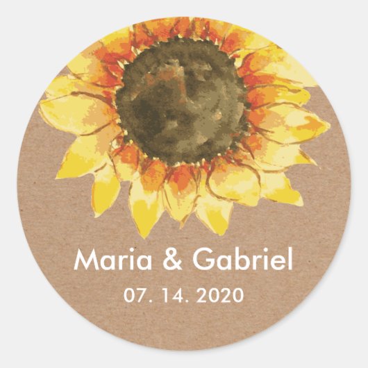 Gelbe Rustikale Sonnenblume. Personalisiert Runder Aufkleber (Vorderseite)