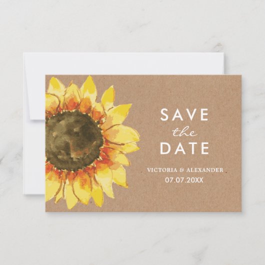 Gelbe Rustikale Sonnenblume. Save the Date Postkar Einladung (Vorderseite)