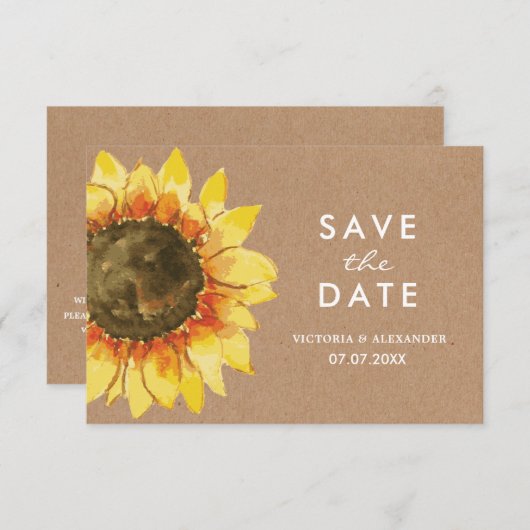 Gelbe Rustikale Sonnenblume. Save the Date Postkar Einladung (Vorne/Hinten)