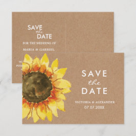 Gelbe Rustikale Sonnenblume. Save the Date Postkar Einladung