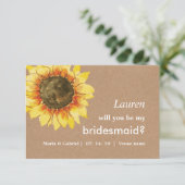 Gelbe Rustikale Sonnenblume wirst du meine Brautju Einladung (Stehend Vorderseite)
