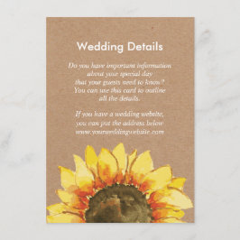 Gelbe Rustikale Sonnenblumenblume Rezeption Detail Begleitkarte