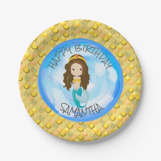 Gelbe Scales-Papierplatte aus Meerjungfrau Pappteller (Vorderseite)