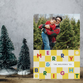 Gelbe Schachbrett-Merry-&-Bright-Weihnachtskarte Einladung