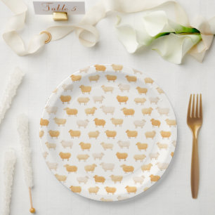Gelbe Schaf Vintage-Band Baby Shower Pappteller