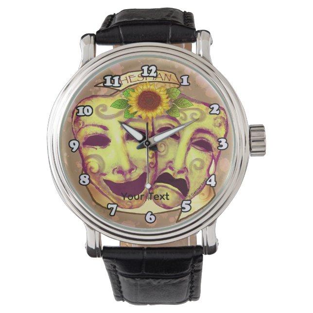 Gelbe Schauspielermasken Armbanduhr (Vorderseite)