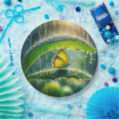 Gelbe Schmetterling in einer Regendusche Pappteller (Party)