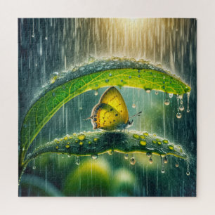 Gelbe Schmetterling in einer Regendusche Puzzle