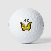 Gelbe Schmetterling Mit Monogramm Golfball (Vorderseite)