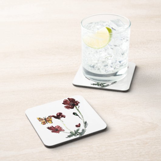 Gelbe Schmetterling Roter Mohn Untersetzer (Rechte Seite)