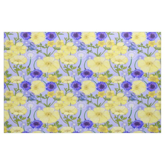 Gelbe Schmetterlinge und blaue Cornblumen Stoff (Fat Quarter (45,7 x 55,9 cm))
