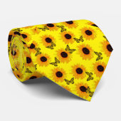Gelbe Schmetterlinge und Sonnenblumen, Nackenbäume Krawatte (Gerollt)