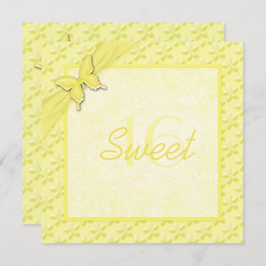 Gelbe Schmetterlings-16. Geburtstag-Einladung Einladung (Vorne/Hinten)