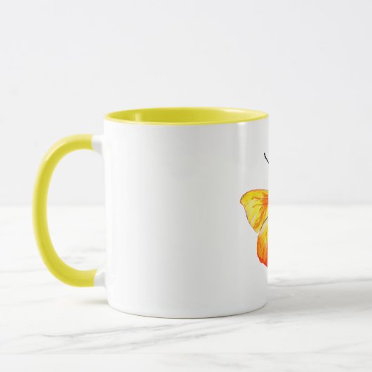Gelbe Schmetterlingsfarbe zeichnend Combo-Tasse Tasse (Links)
