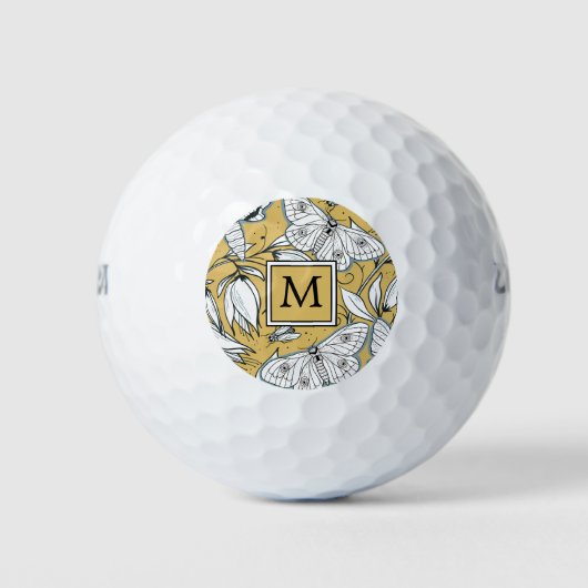 Gelbe Schmetterlingsflora-Monogramm für Frauen Golfball (Vorderseite)