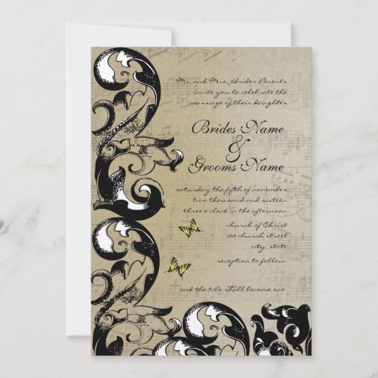 Gelbe Schmetterlingswirbel Einladung zur Hochzeit (Vorderseite)