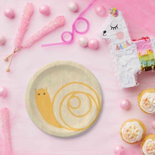 Gelbe Schnecke auf Creme Background Pappteller (Party)