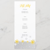 Gelbe Schneeflocken, graue Sterne Hochzeitskarte Menükarte (Rückseite)