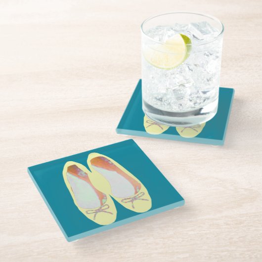 Gelbe Schuhe Glasuntersetzer (Schrägansicht)