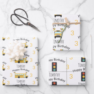 Gelbe Schulbus-Kinder-Geburtstagsfeier Geschenkpapier Set