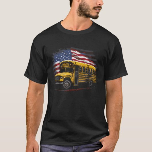 Gelbe Schulbusfahrer mit amerikanischer Flagge T-Shirt (Vorderseite)