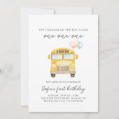 Gelbe Schulbuskind Einladung zum Geburtstag (Vorderseite)