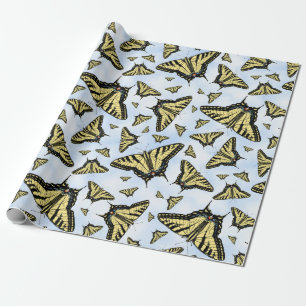 Gelbe Schwalbenschwanzschmetterlinge auf blauem Hi Geschenkpapier