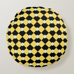 Gelbe, schwarz-gelbe Blume Rundes Kissen