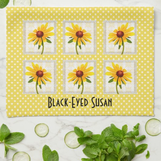 Gelbe schwarz-mit Augen Susan Floral Fotoblocks Geschirrtuch (Gefaltet)