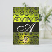 GELBE SCHWARZ-WEISSE DAMASK-MONOGRAMM EINLADUNG (Stehend Vorderseite)