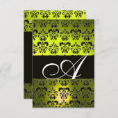 GELBE SCHWARZ-WEISSE DAMASK-MONOGRAMM EINLADUNG (Vorne/Hinten)