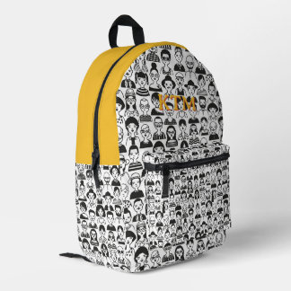 Gelbe Schwarz Weiße Doodle-Gesichter Monogramm Bedruckter Rucksack