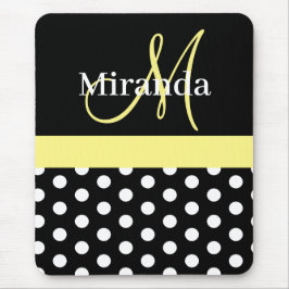 Gelbe Schwarz-weiße Polka Dot Monogram Maus Pad Mousepad