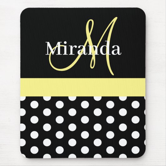 Gelbe Schwarz-weiße Polka Dot Monogram Maus Pad Mousepad (Vorne)