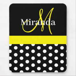 Gelbe Schwarz-weiße Polka Dot Monogram Maus Pad Mousepad